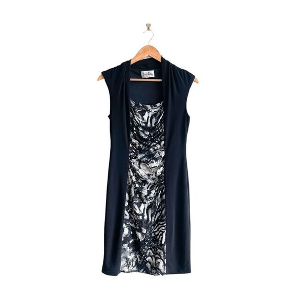 Joseph Ribkoff Womens Knee Length Dress Sleeveless Abstract Pattern Black Small - Picture 1 of 6